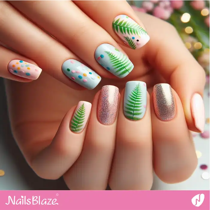 Cute Polka Dot Design Fern Nails | Nature-inspired Nails - NB1556
